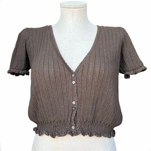 CALVIN KLEIN JEANS Vintage 90s Brown Cotton Knit Cardigan Preppy Crop Top XL